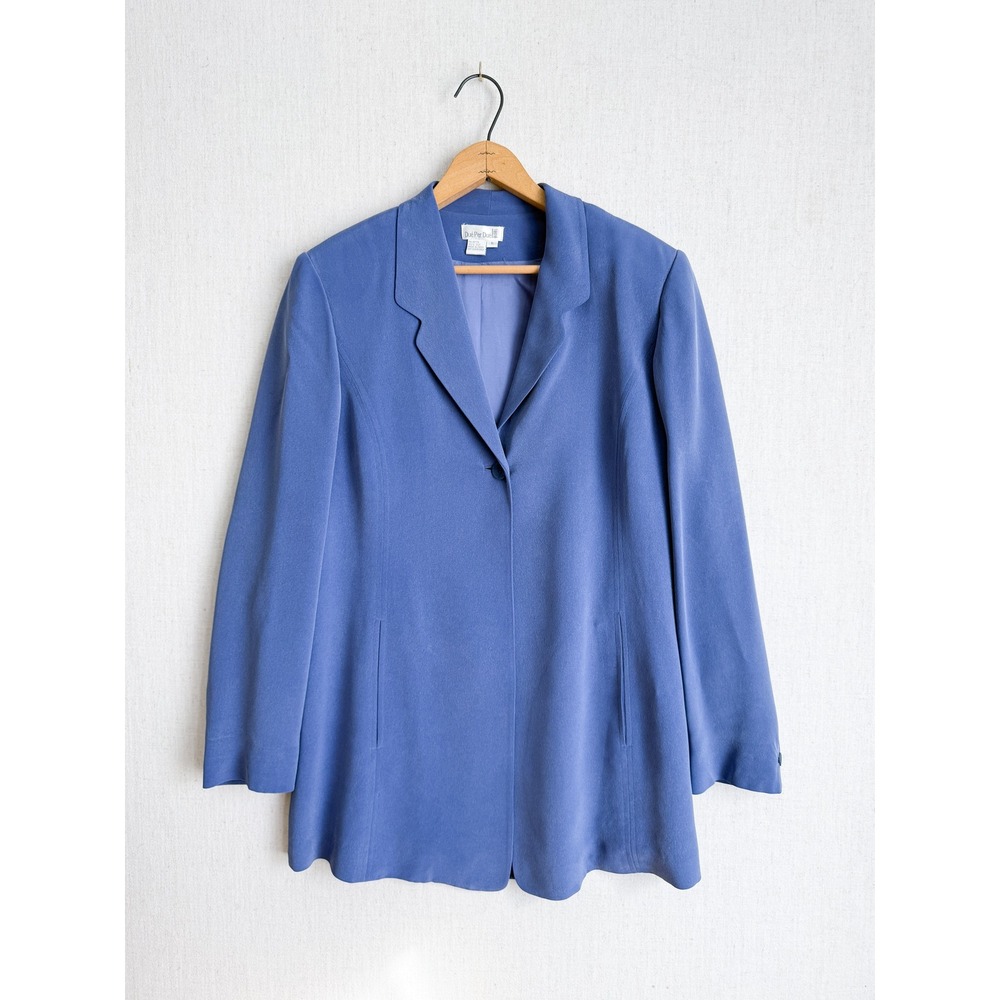 Due Per Due Veste Vintage Silk Blazer Periwinkle Blue Tie Back Jacket Size 6